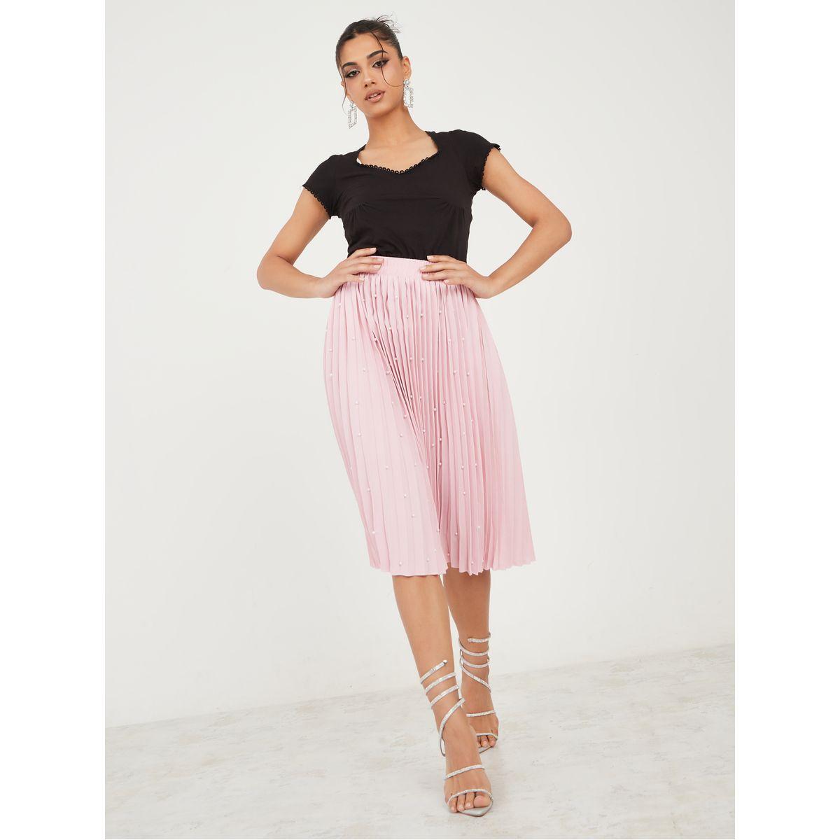 تنورة ميدي مزينة بلؤلؤ صناعي-women-clothing-bottoms-skirts-image-2