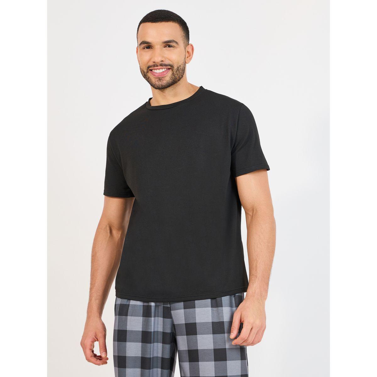 Styli Unwind Solid T-Shirt & Checked Pyjama Set-men-clothing-nightwear-sets-image-2