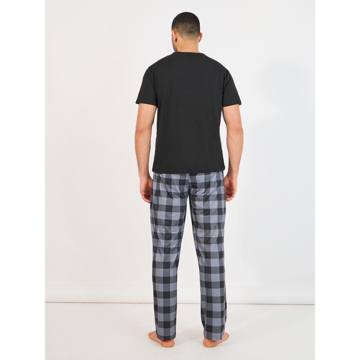 Styli Unwind Solid T-Shirt & Checked Pyjama Set-men-clothing-nightwear-sets-image-5