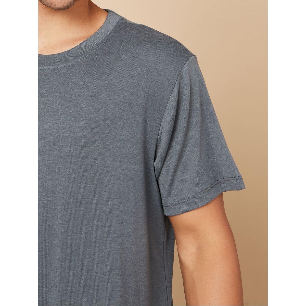 Styli Unwind Solid T-shirt and Checked Shorts Set-men-clothing-nightwear-sets-image-3