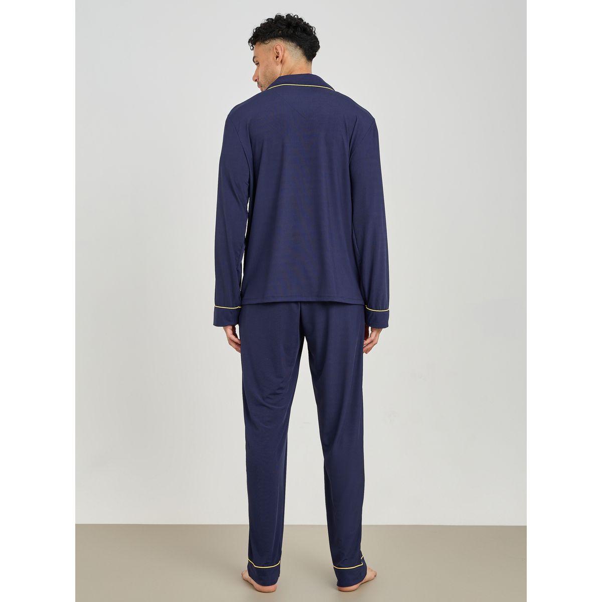 Styli Unwind Teddy Print Piped Detail Shirt & Pyjama Set-men-clothing-nightwear-sets-image-4