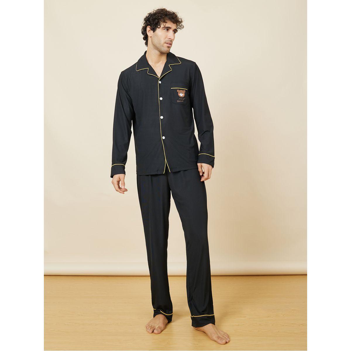 Styli Unwind Piped Detail Teddy Print Shirt and Pajama Sets-men-clothing-nightwear-sets-image-2