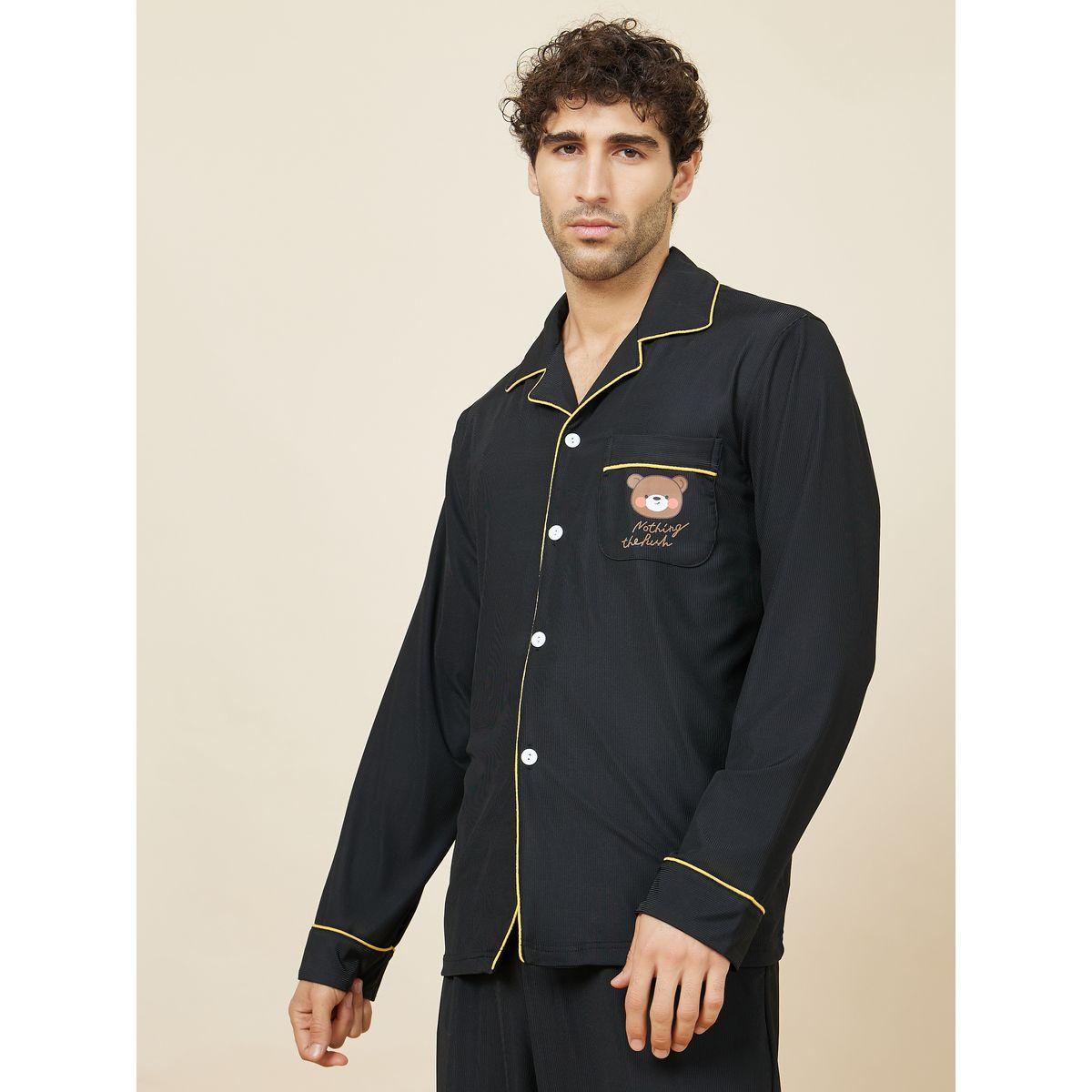 Styli Unwind Piped Detail Teddy Print Shirt and Pajama Sets-men-clothing-nightwear-sets-image-3