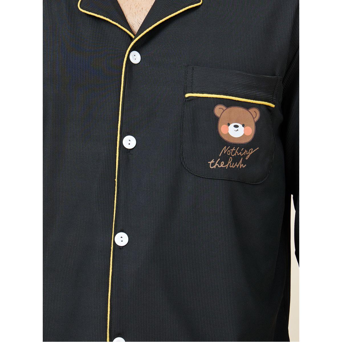 Styli Unwind Piped Detail Teddy Print Shirt and Pajama Sets-men-clothing-nightwear-sets-image-4