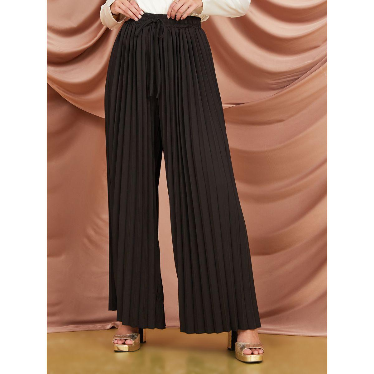 Styli Pleated Wide Leg Pants with Drawstring-women-clothing-bottoms-trousers-image-1
