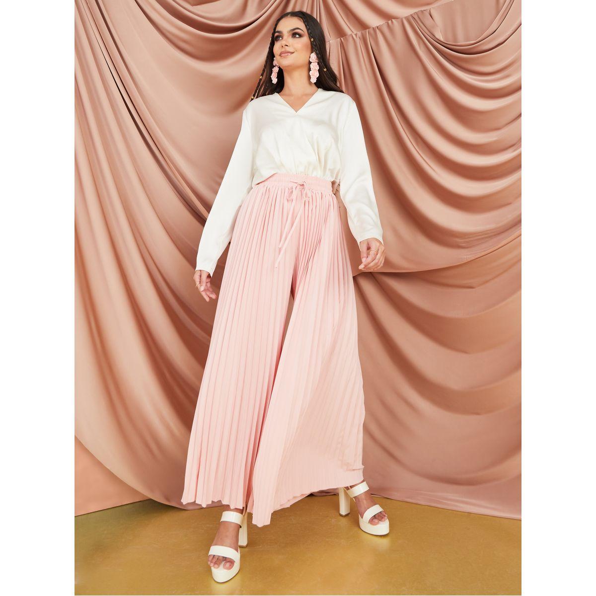 Styli Pleated Wide Leg Pants with Drawstring-women-clothing-bottoms-trousers-image-2