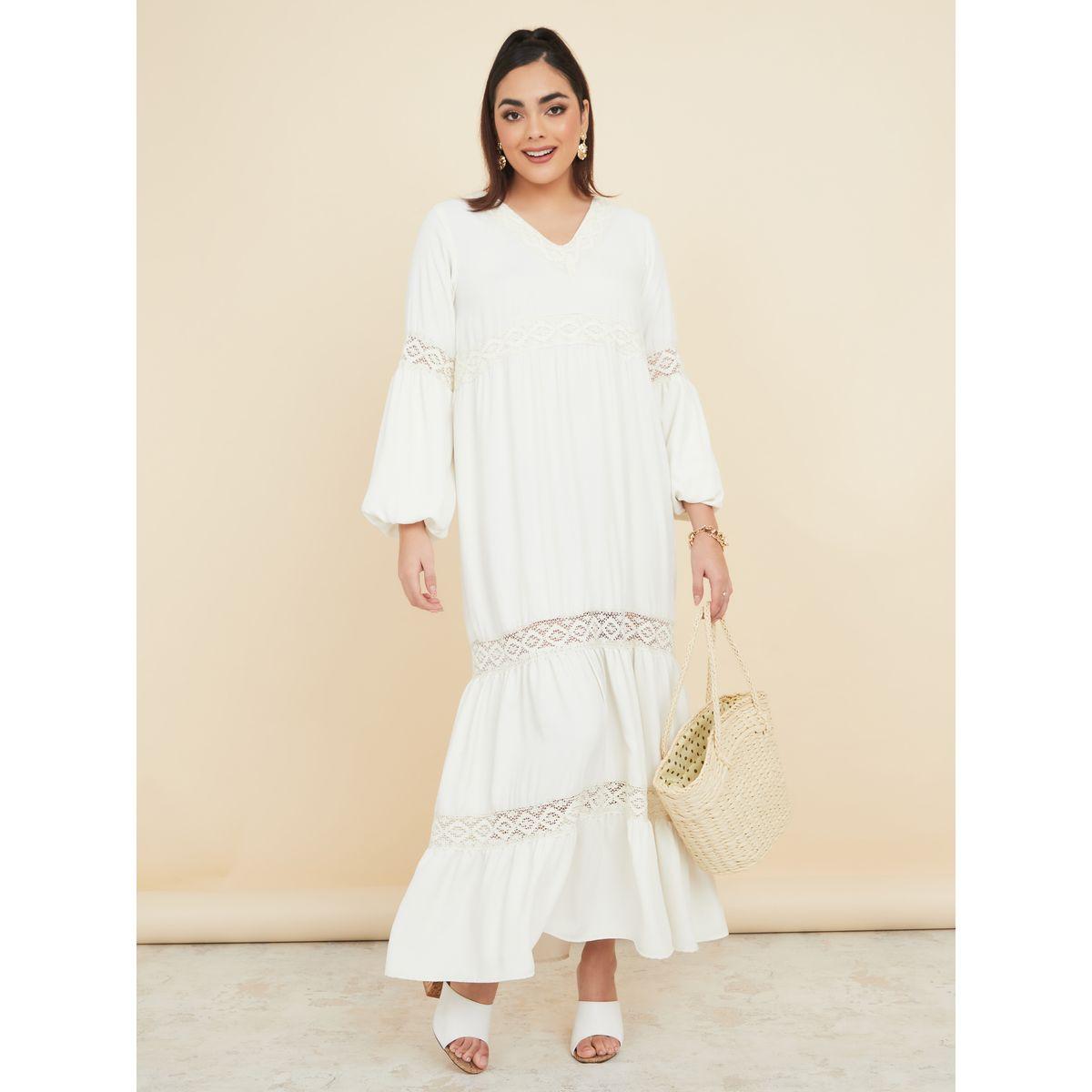 Styli V Neck Lace Insert A-Line Maxi Dress-women-clothing-dresses-image-2
