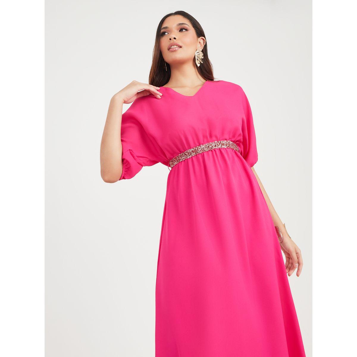 فستان طويل بحزام مزين بالخرز-women-clothing-dresses-image-2