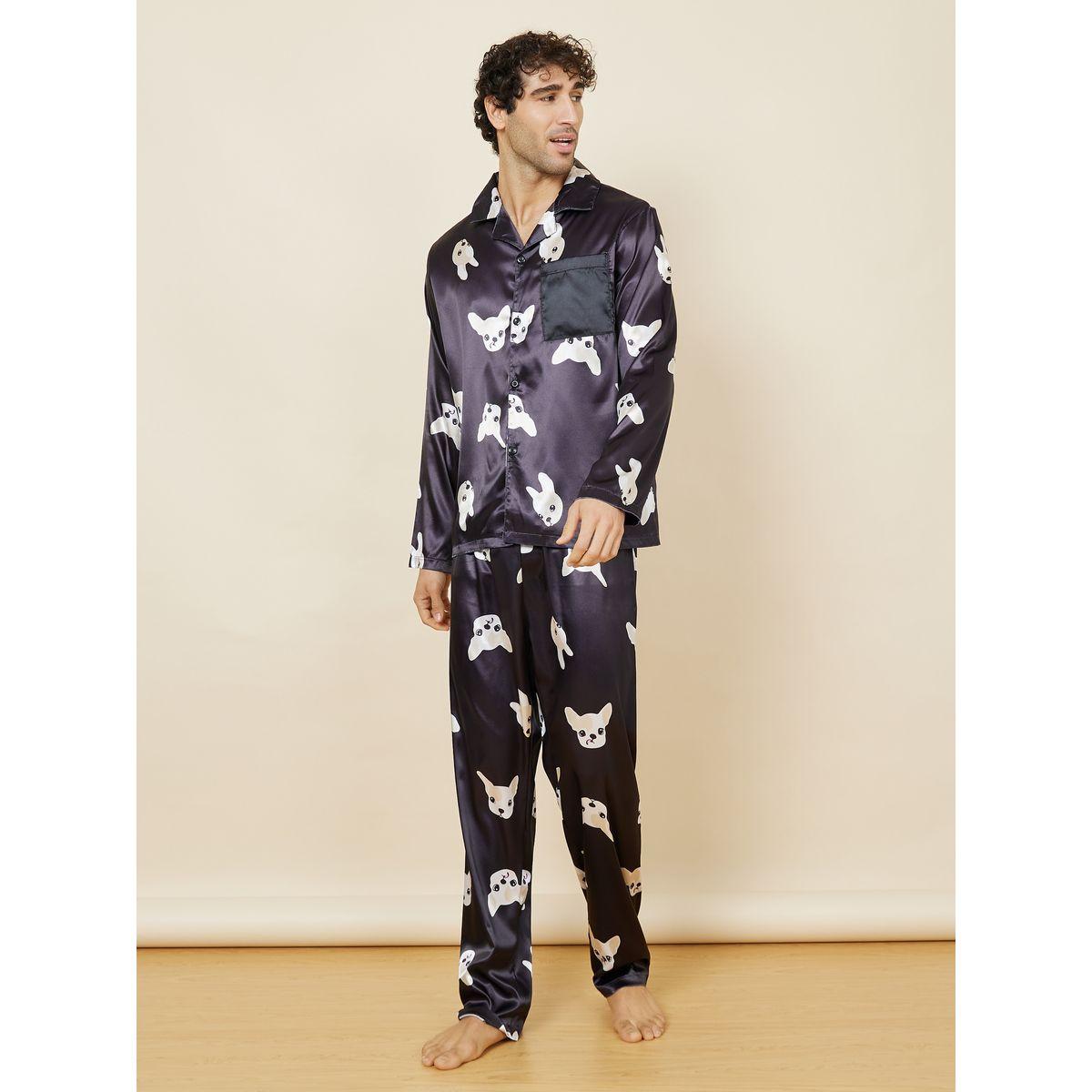 Styli Unwind Satin All Over Print Shirt & Pyjama Set-men-clothing-nightwear-sets-image-1