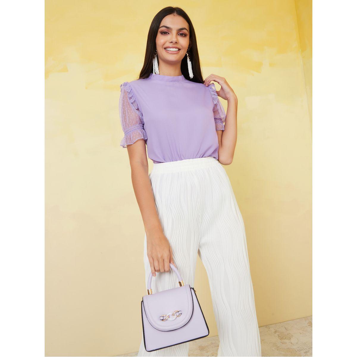 بلوزة بياقة عالية واكمام شبك-women-clothing-shirtsandblouses-blouses-image-1