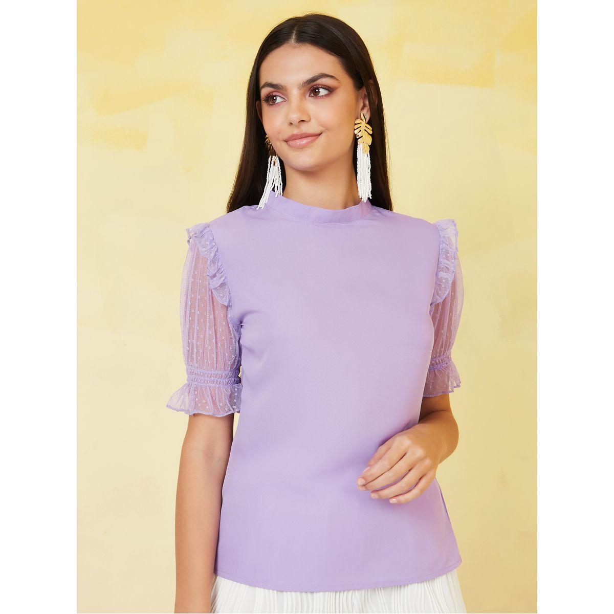 Styli Mesh Sleeve High Neck Regular Length Top-women-clothing-shirtsandblouses-blouses-image-3