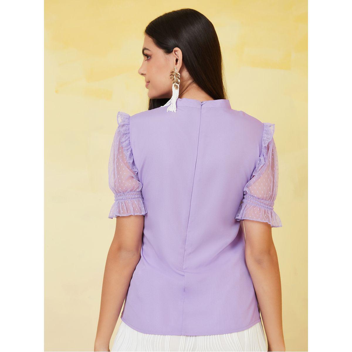 Styli Mesh Sleeve High Neck Regular Length Top-women-clothing-shirtsandblouses-blouses-image-5