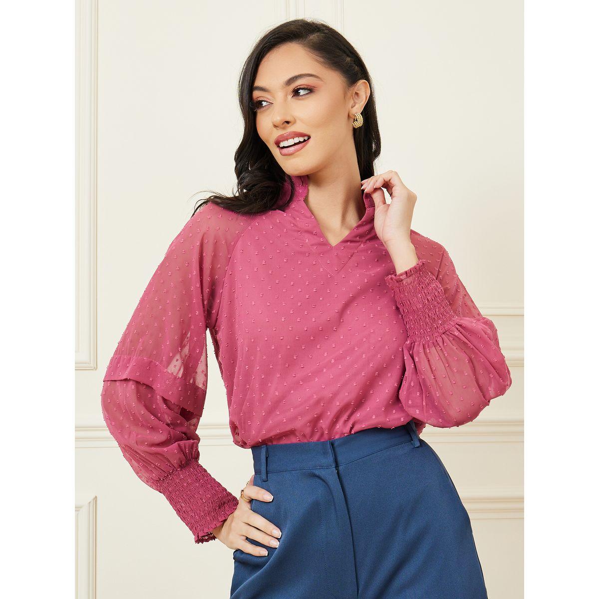 Styli Dobby Textured Long Sleeves Blouse-women-clothing-shirtsandblouses-blouses-image-1