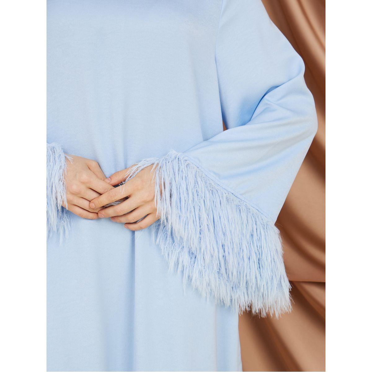 Styli Faux Feather Trim A-Line Jalabiya-women-arabicclothing-jalabiyas-image-3