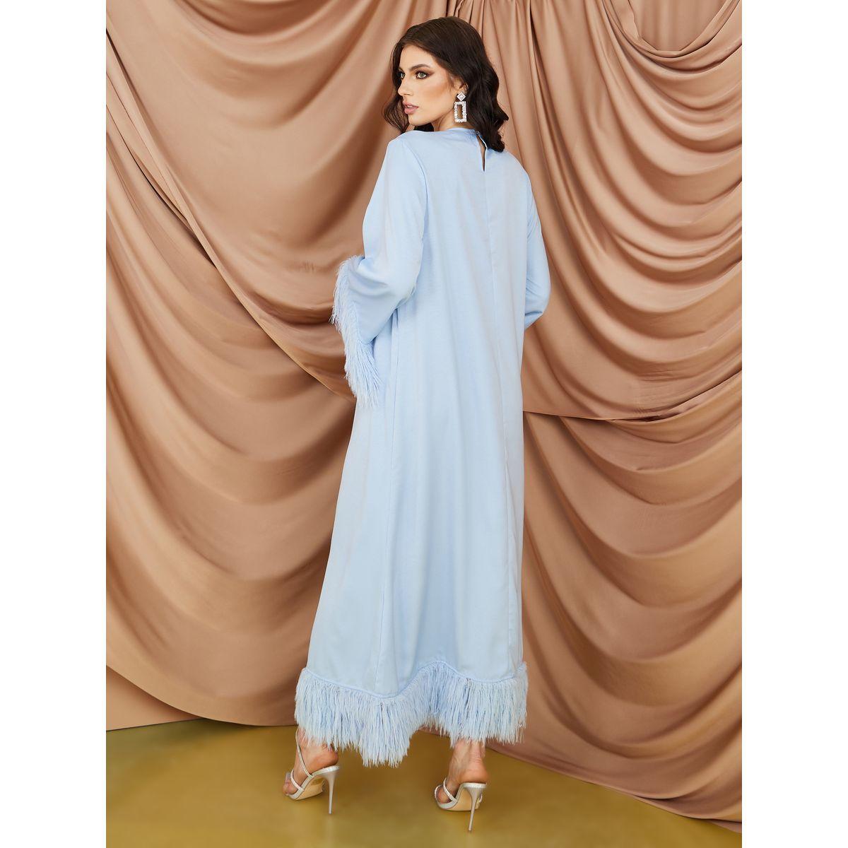 Styli Faux Feather Trim A-Line Jalabiya-women-arabicclothing-jalabiyas-image-4