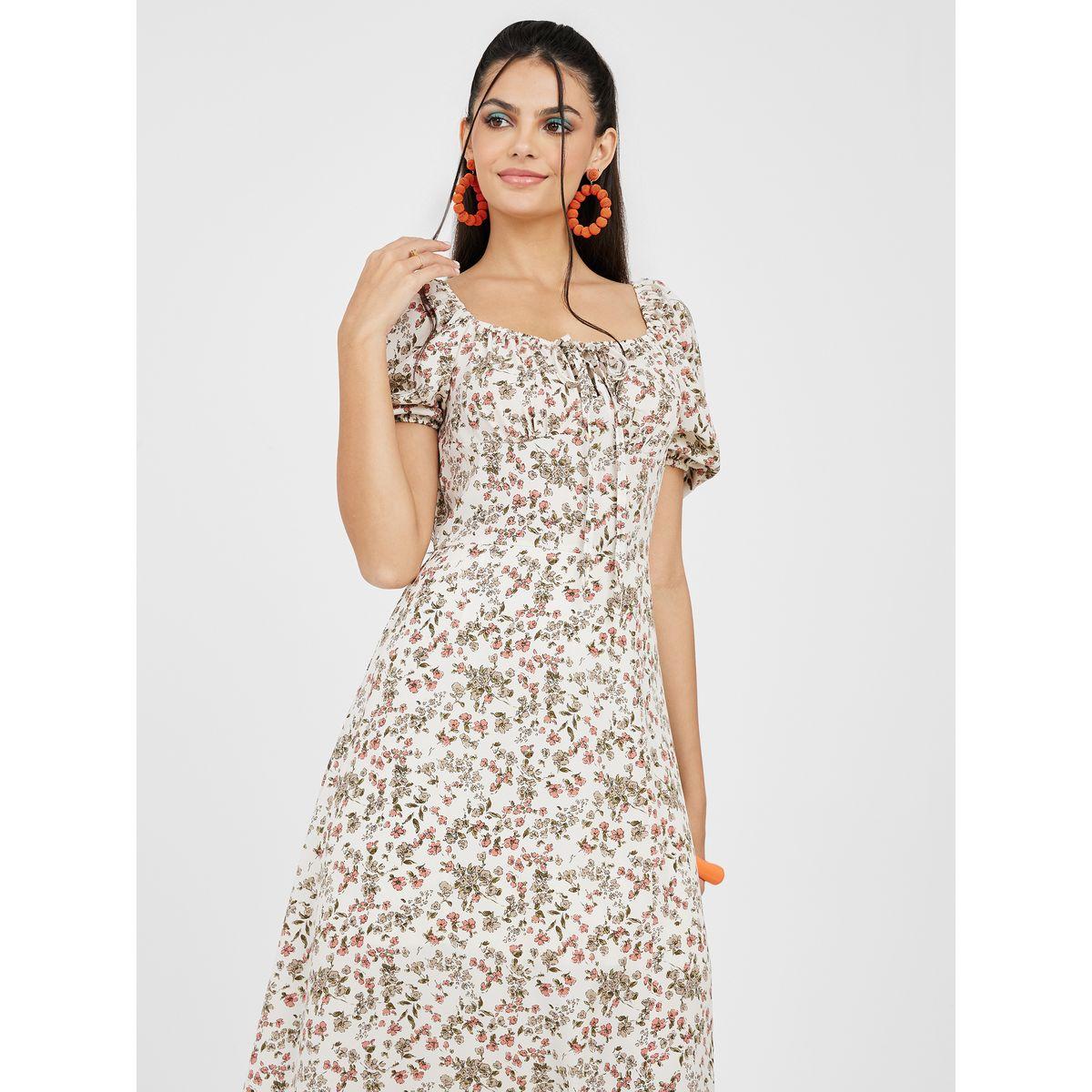 Styli Square Neck Slit Detail A-Line Midi Dress-women-clothing-dresses-image-2