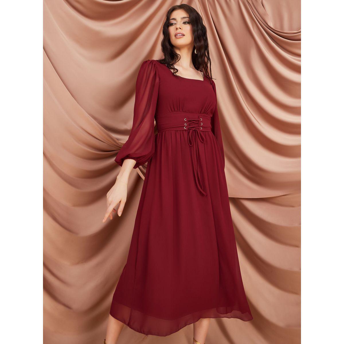 Styli Corset Detail A-Line Midi Dress-women-clothing-dresses-image-1