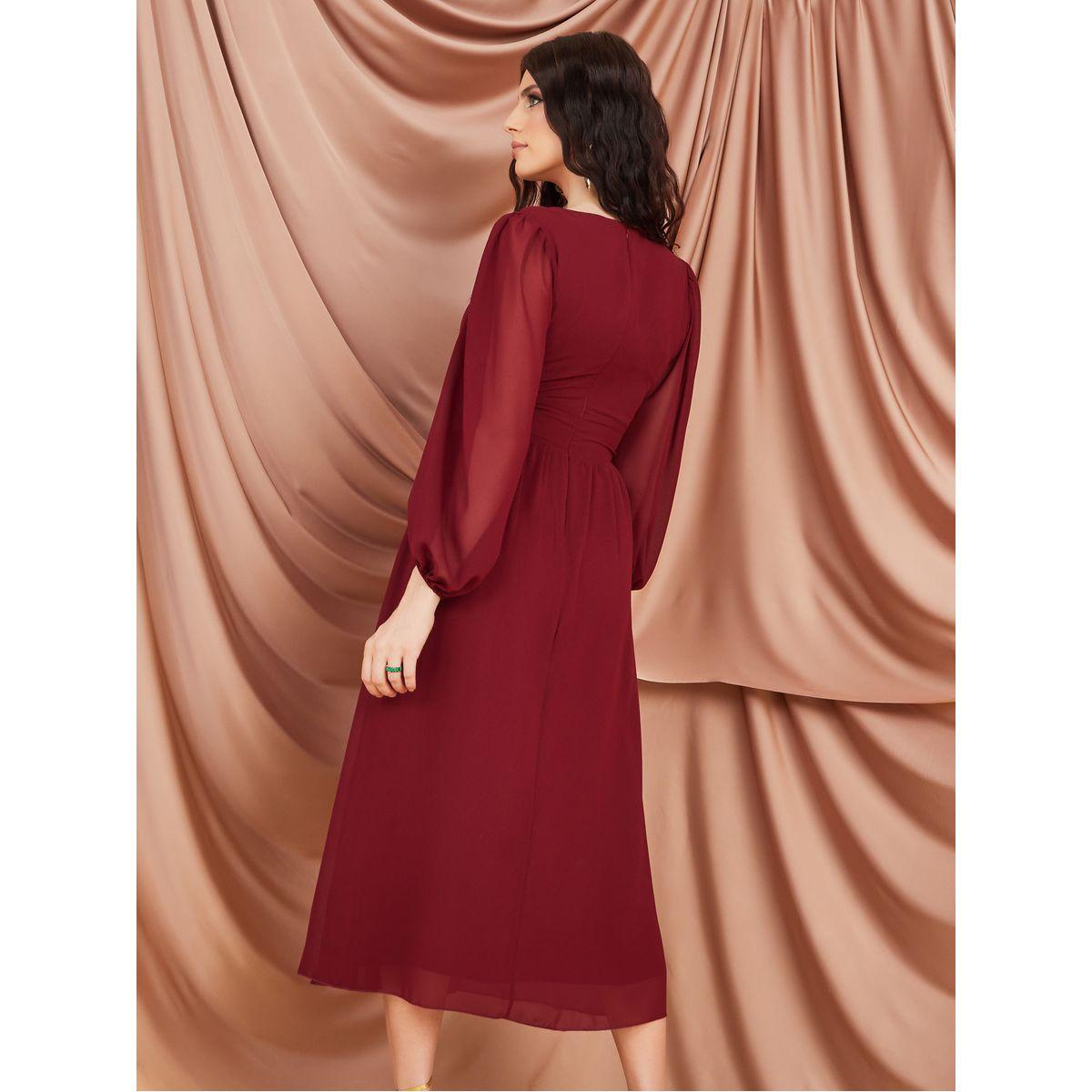 فستان ميدي باكمام طويلة منفوشة-women-clothing-dresses-image-4