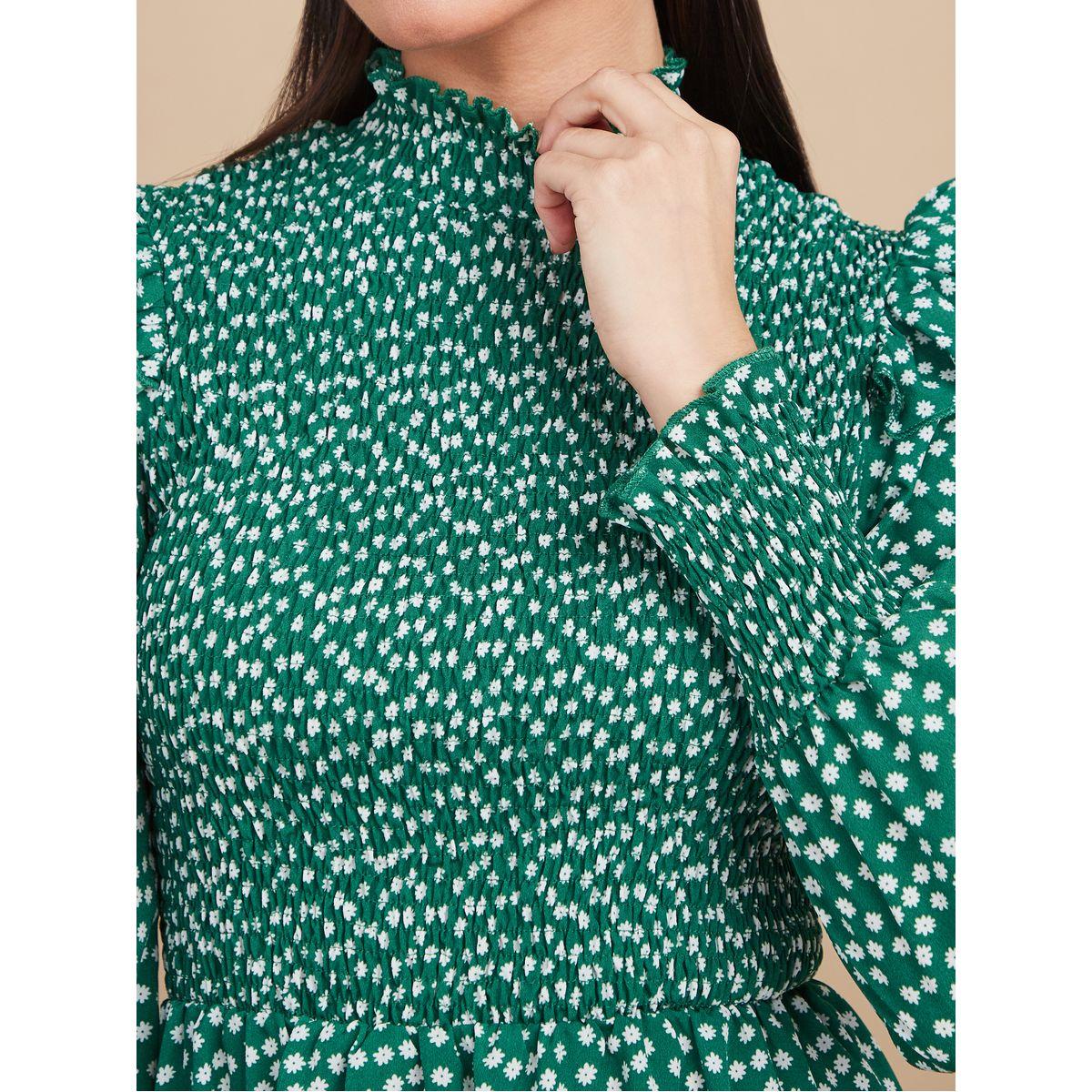 Styli High Neck Ditsy Print A-Line Midi Dress-women-clothing-dresses-image-3