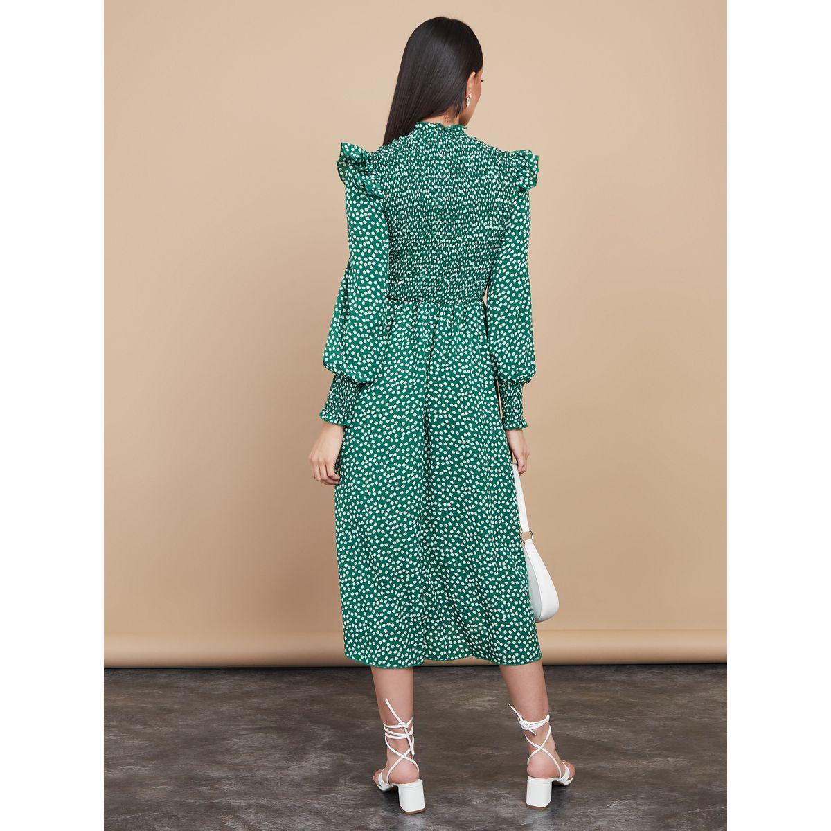 Styli High Neck Ditsy Print A-Line Midi Dress-women-clothing-dresses-image-4