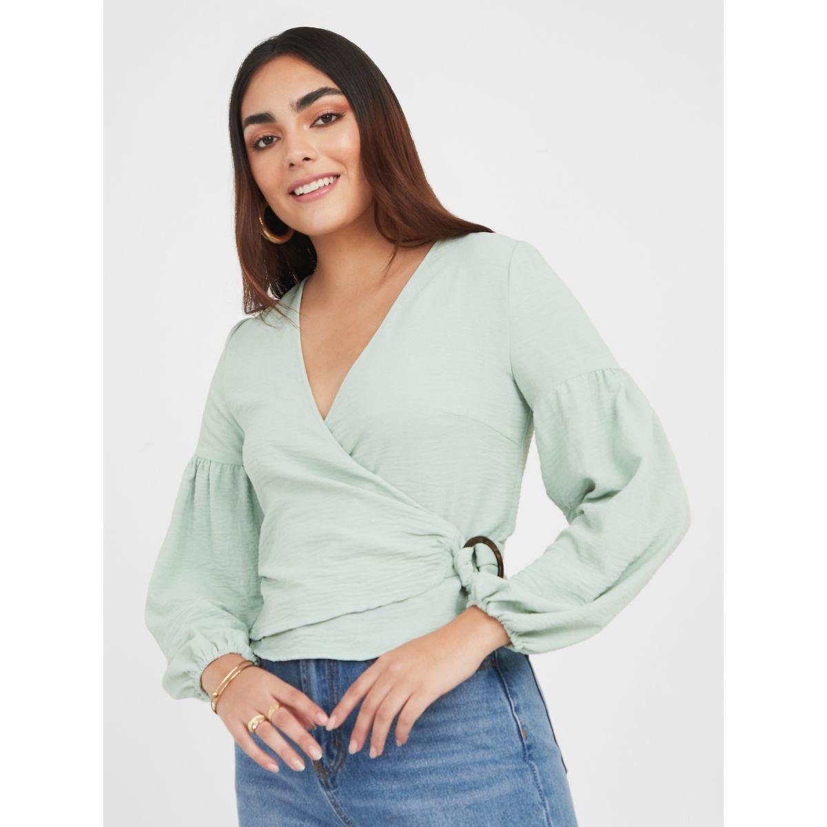 Styli Regular Fit Buckle Detail Wrap Top-women-clothing-shirtsandblouses-blouses-image-1
