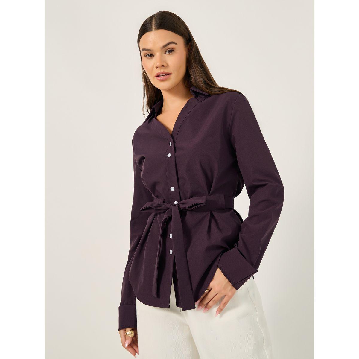 Styli Regular Fit Collared Shirt with Waist Tie Detail-women-clothing-shirtsandblouses-shirts-image-1