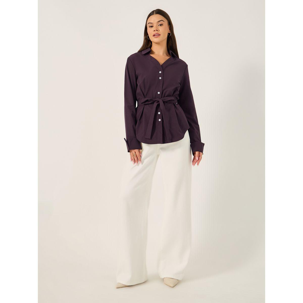 Styli Regular Fit Collared Shirt with Waist Tie Detail-women-clothing-shirtsandblouses-shirts-image-2
