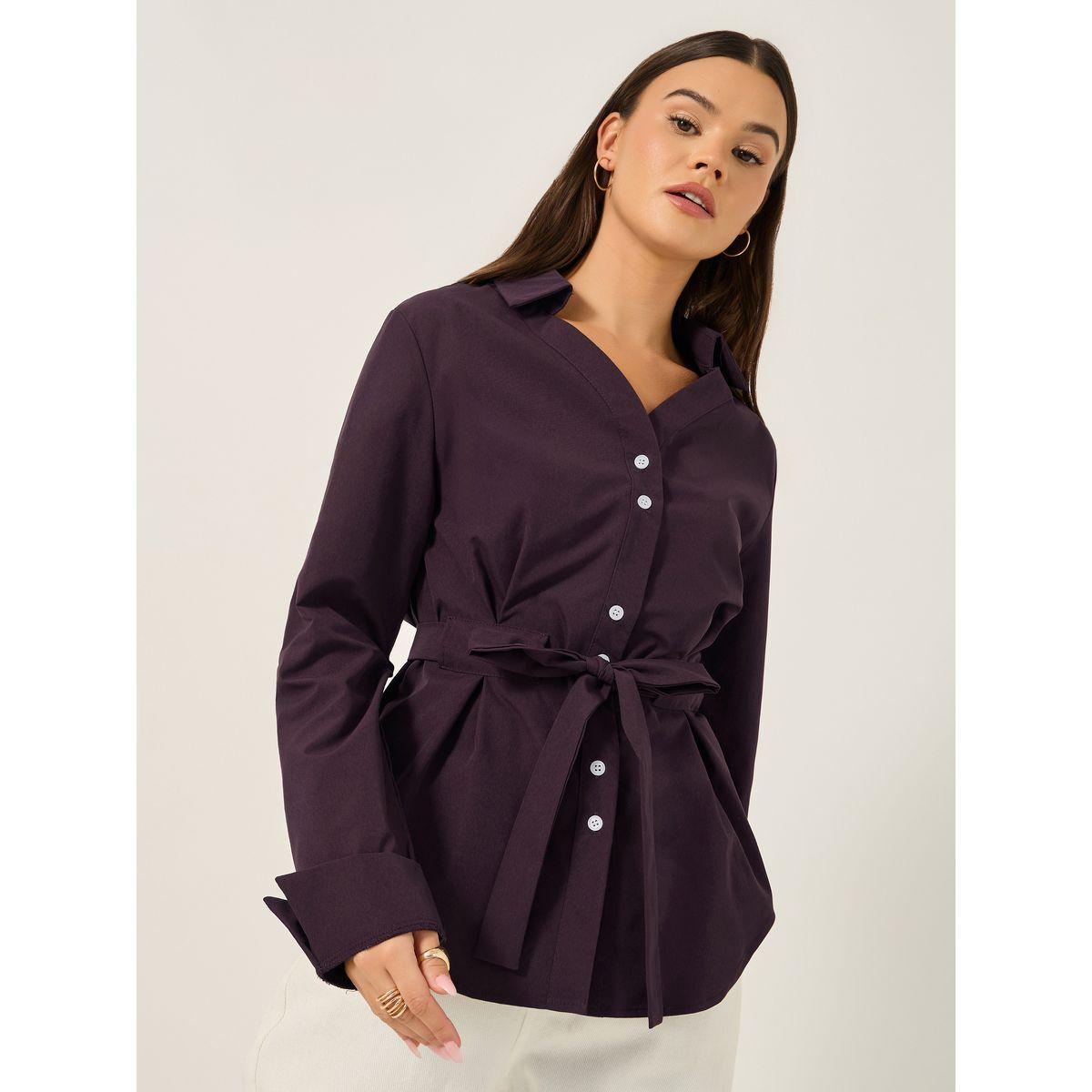 Styli Regular Fit Collared Shirt with Waist Tie Detail-women-clothing-shirtsandblouses-shirts-image-3
