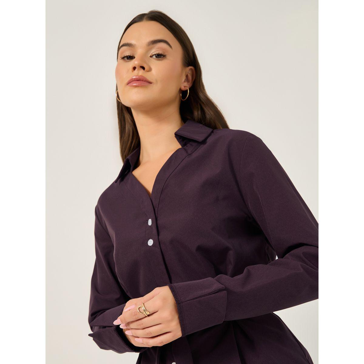 Styli Regular Fit Collared Shirt with Waist Tie Detail-women-clothing-shirtsandblouses-shirts-image-4