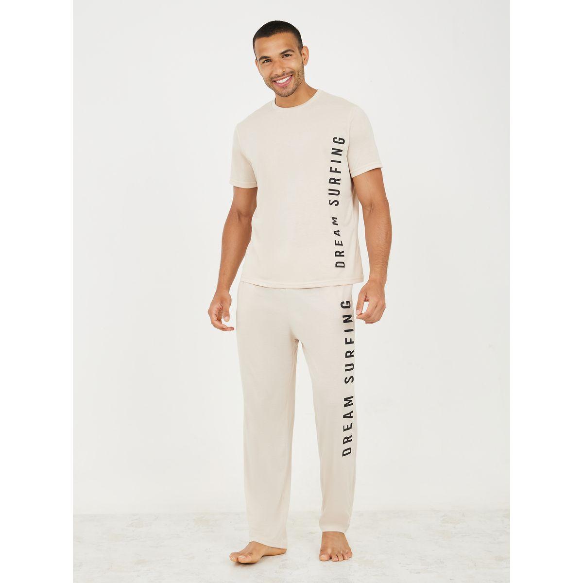 Styli Unwind Dream Surfing Slogan Regular T-Shirt & Pyjama Set-men-clothing-nightwear-sets-image-1