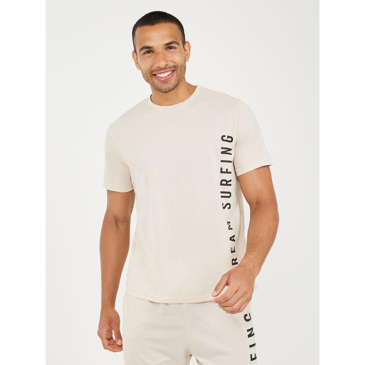 Styli Unwind Dream Surfing Slogan Regular T-Shirt & Pyjama Set-men-clothing-nightwear-sets-image-2
