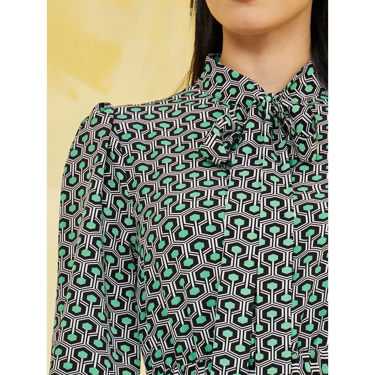 Styli Geometric AOP Tie Up Neck A-Line Maxi Dress-women-clothing-dresses-image-3