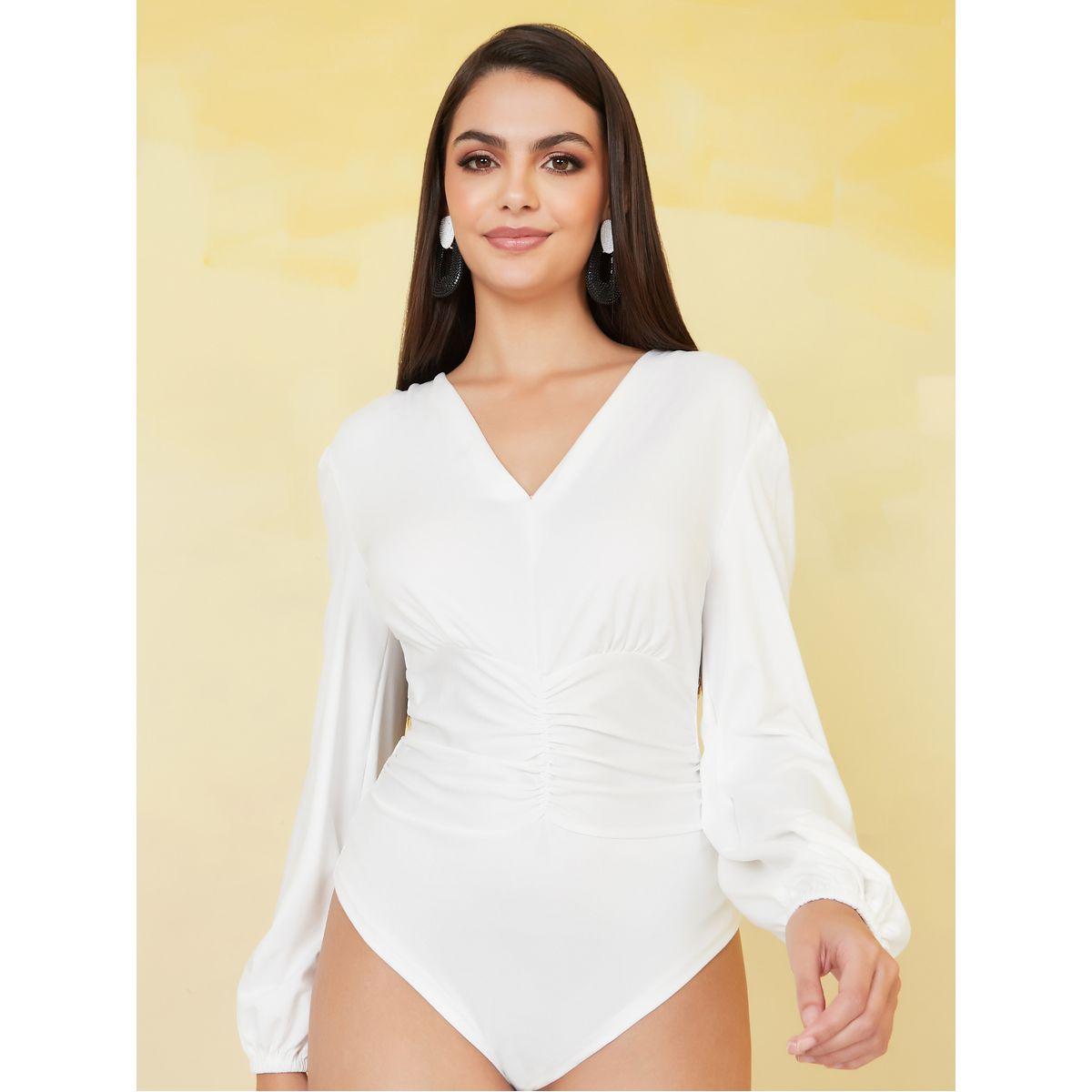 Styli Solid V Neck Knit Fitted Bodysuit-women-clothing-tshirts-image-3