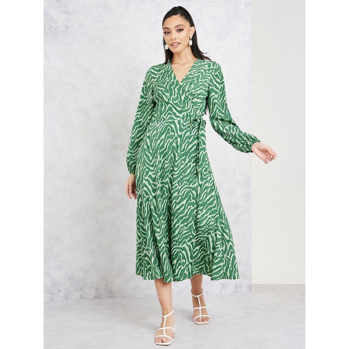 Styli Texture Print Wrap A-Line Midi Dress-women-clothing-dresses-image-1