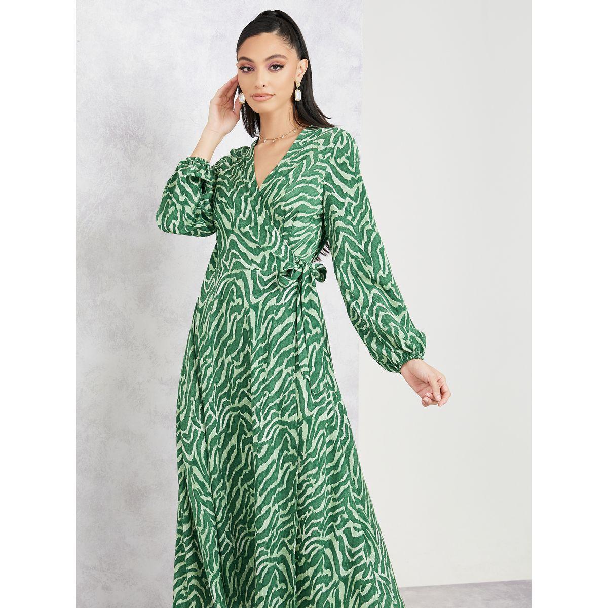 Styli Texture Print Wrap A-Line Midi Dress-women-clothing-dresses-image-2