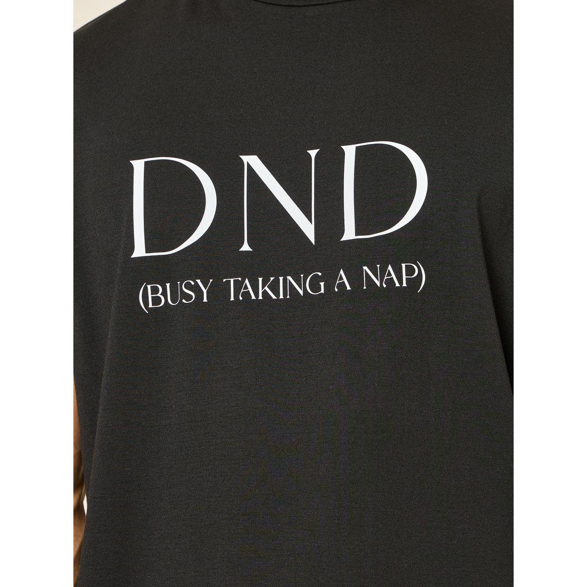 Styli Unwind Slogan Print T-Shirt & Solid Pyjama Set-men-clothing-nightwear-sets-image-3
