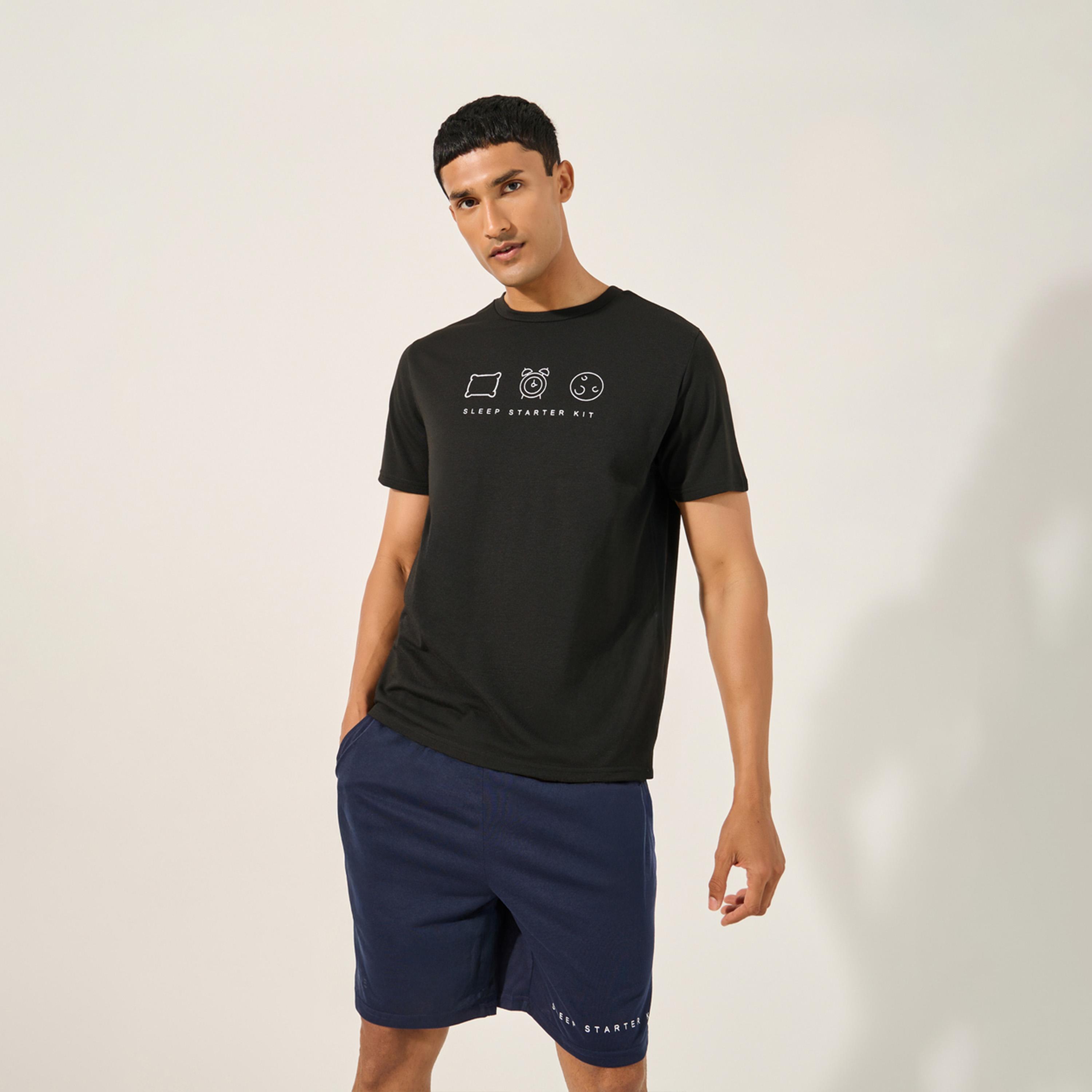 Styli Graphic Print Round Neck T-Shirt and Shorts Pyjama Set-men-clothing-nightwear-sets-image-2