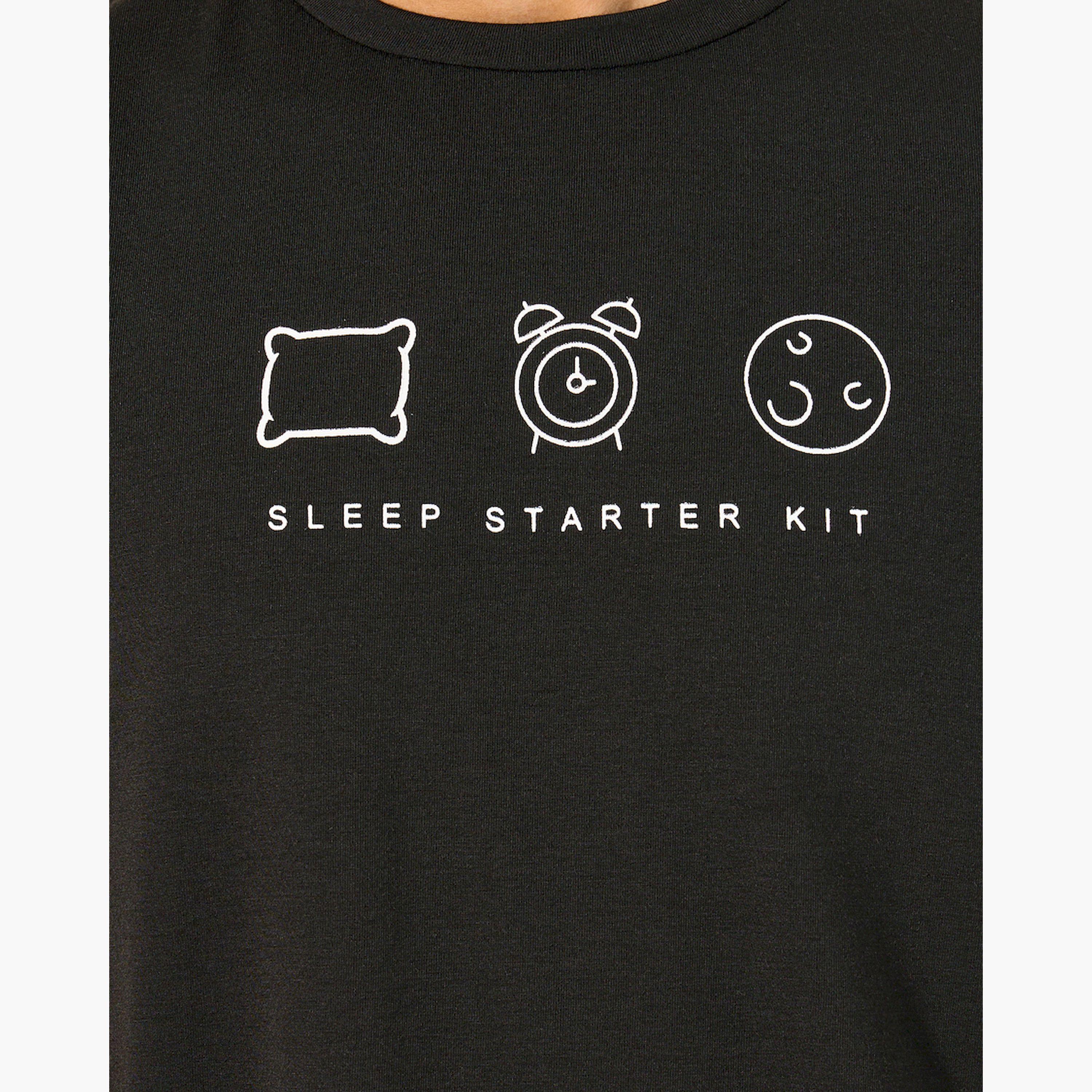 Styli Graphic Print Round Neck T-Shirt and Shorts Pyjama Set-men-clothing-nightwear-sets-image-3