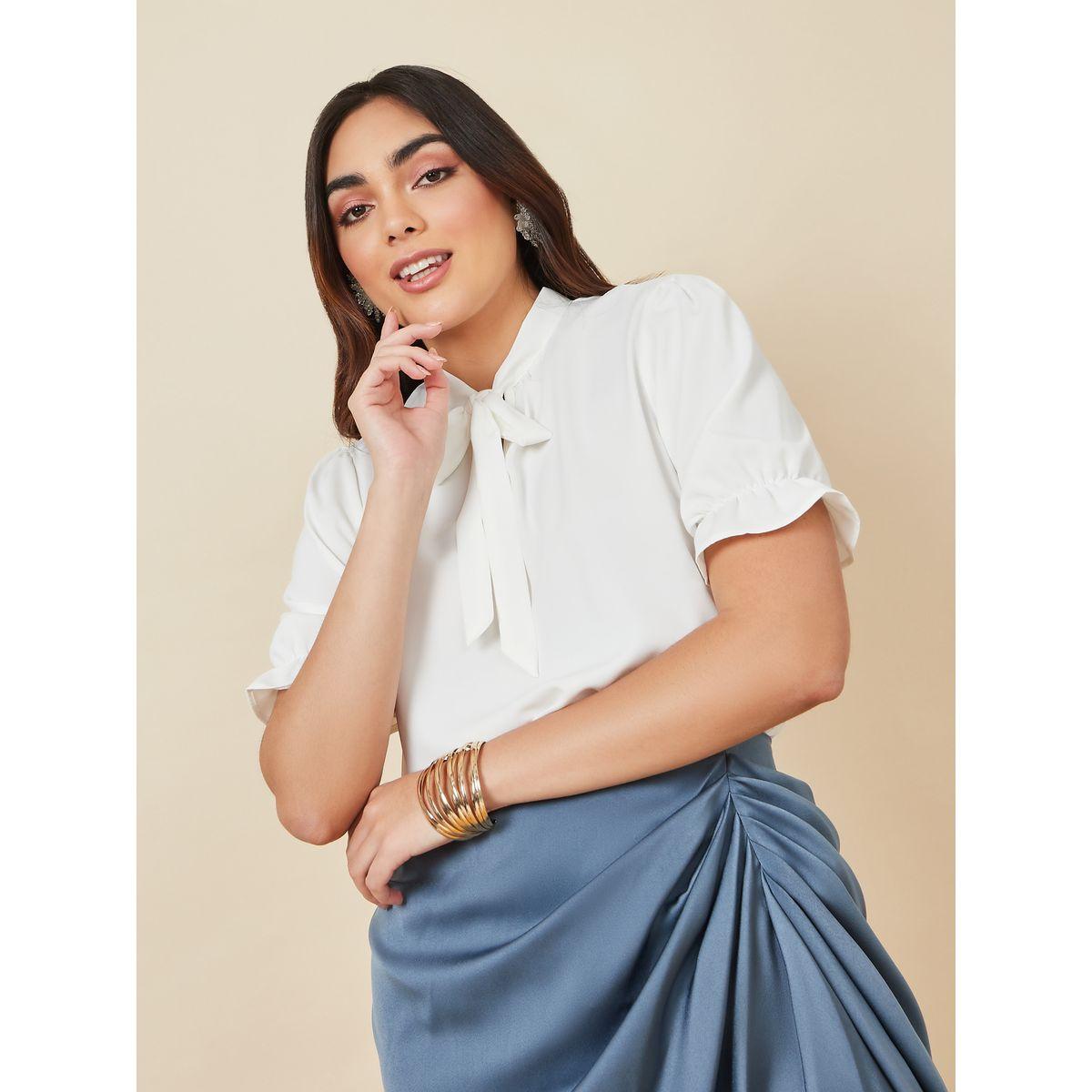 بلوزة بقصة عادية مع أربطة-women-clothing-shirtsandblouses-blouses-image-1