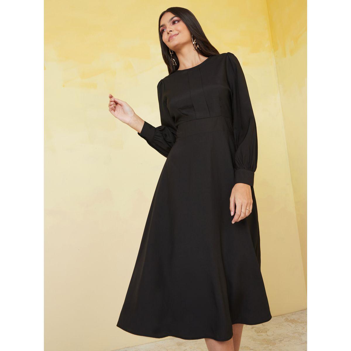 فستان ميدي بياقة دائرية-women-clothing-dresses-image-2
