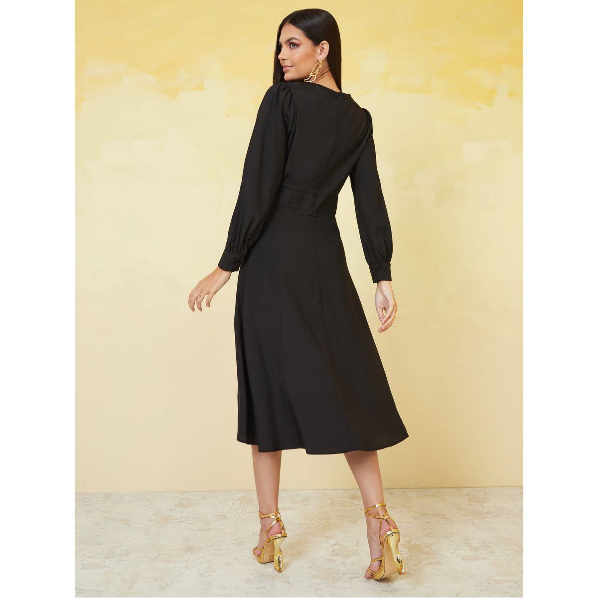 Styli Round Neck Solid A-Line Midi Dress-women-clothing-dresses-image-4