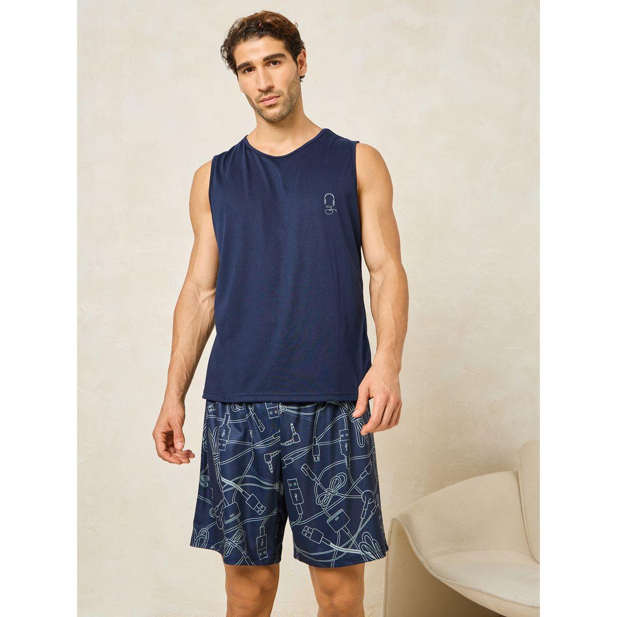 مجموعة من شورت مع تيشيرت كت مطبع-men-clothing-nightwear-sets-image-1