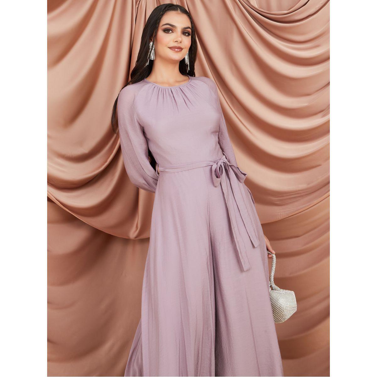 Styli Wide Leg Textured Chiffon Jumpsuit with Tie Belt-women-clothing-jumpsuits-image-2