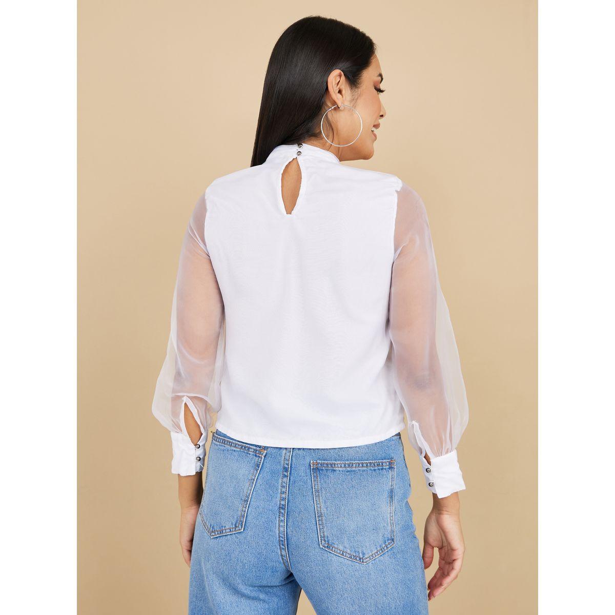 Styli Organza Long Sleeves High Neck Tie Up Neck Blouse -women-clothing-shirtsandblouses-blouses-image-4