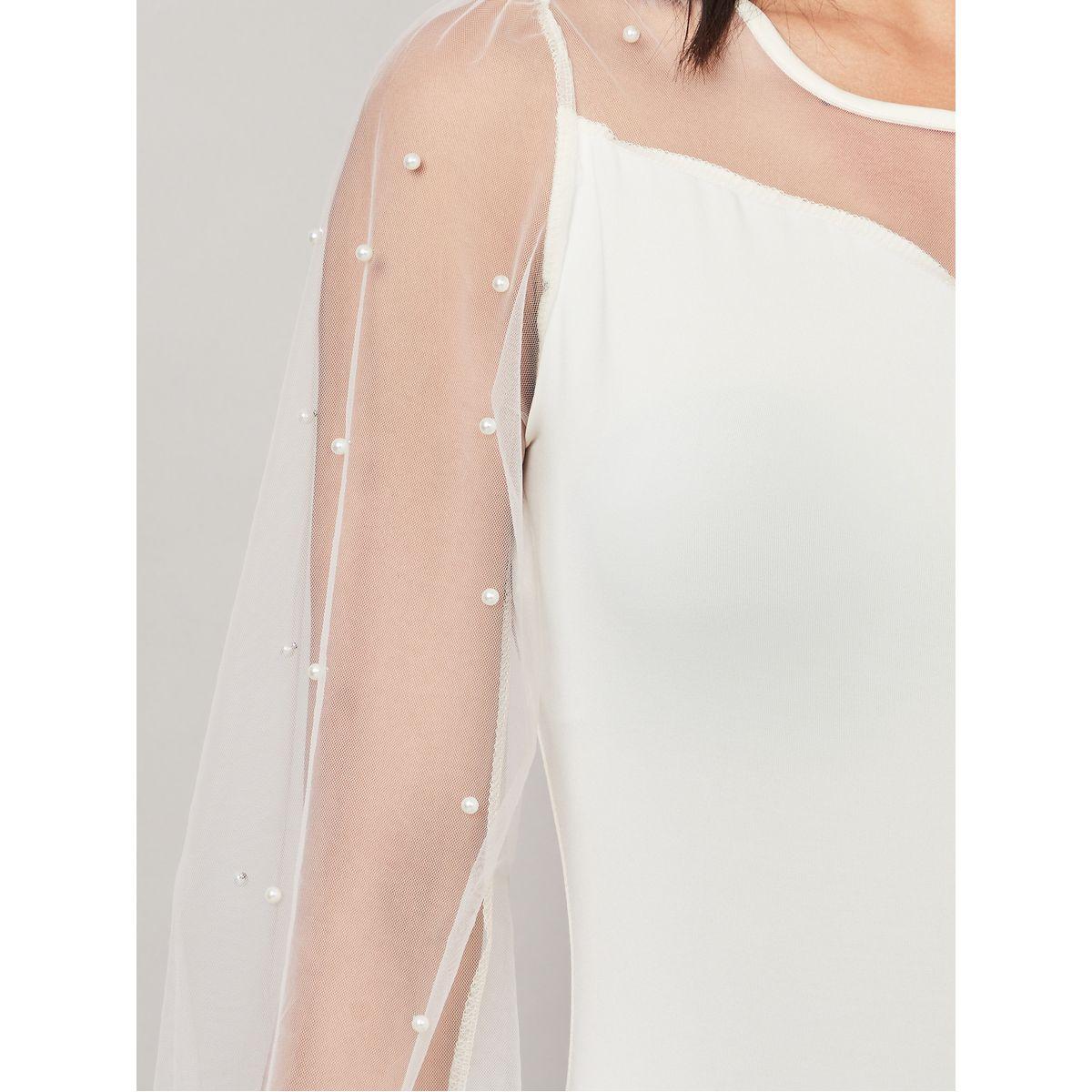Styli Pearl Embellished Mesh Insert Fitted Bodysuit-women-clothing-tshirts-image-4