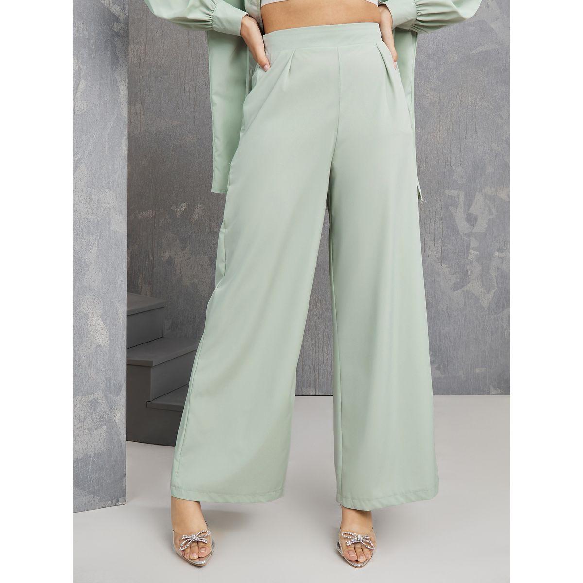 Styli Solid Longline Shirt & Wide Leg Pants Co-Ord Set-women-clothing-coordsets-image-4