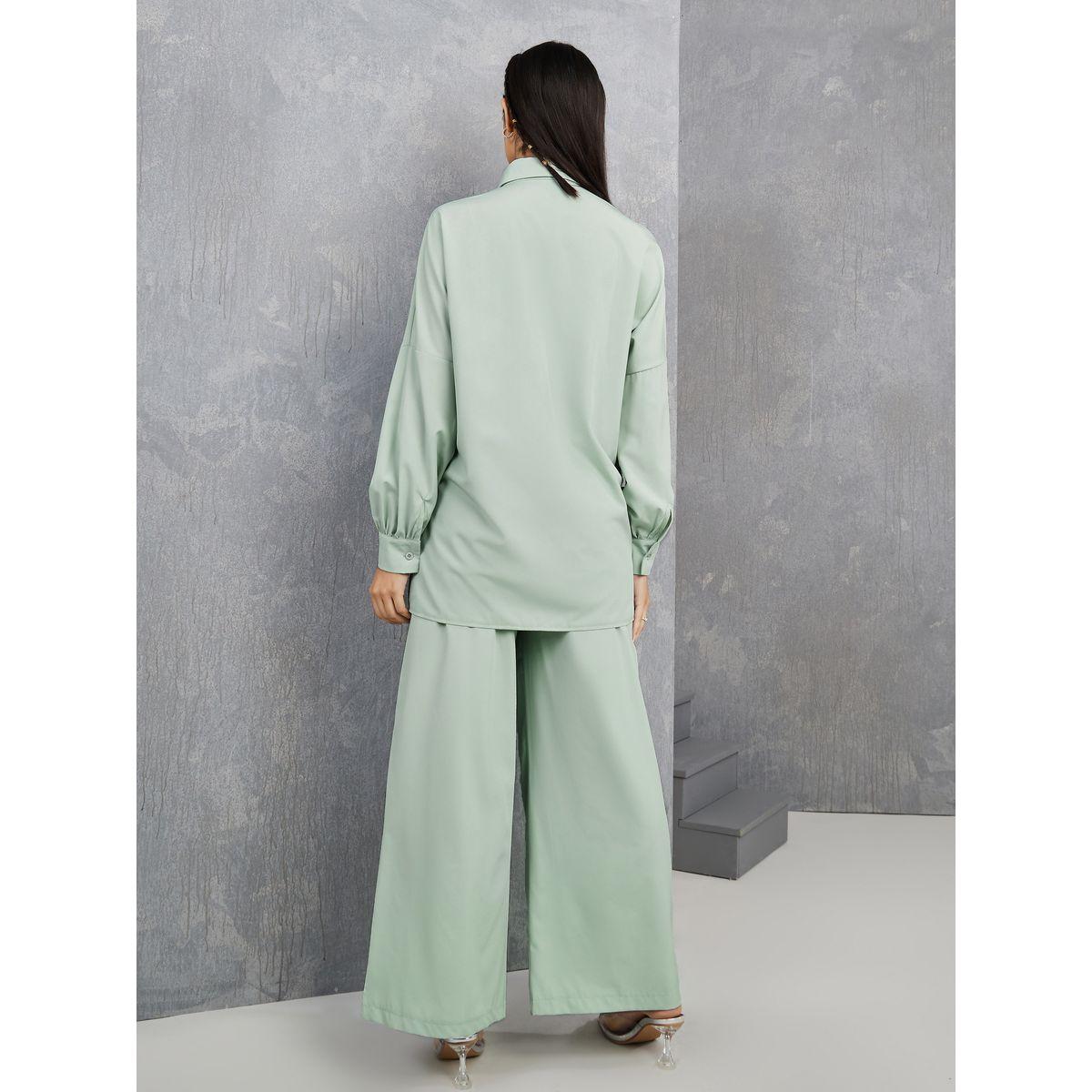Styli Solid Longline Shirt & Wide Leg Pants Co-Ord Set-women-clothing-coordsets-image-6