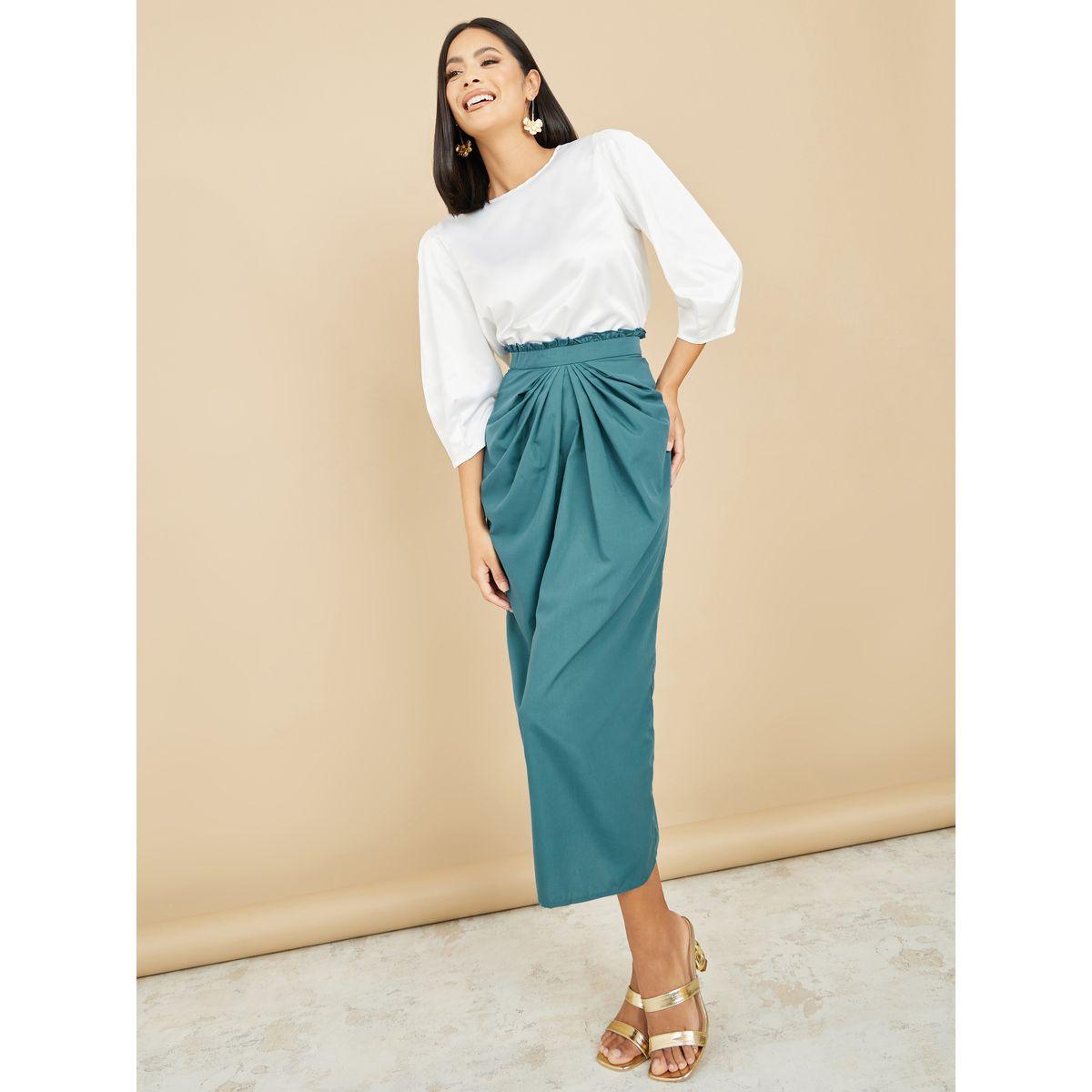 تنورة طويلة بكسرات مع بلوزة ساتان-women-clothing-coordsets-image-1