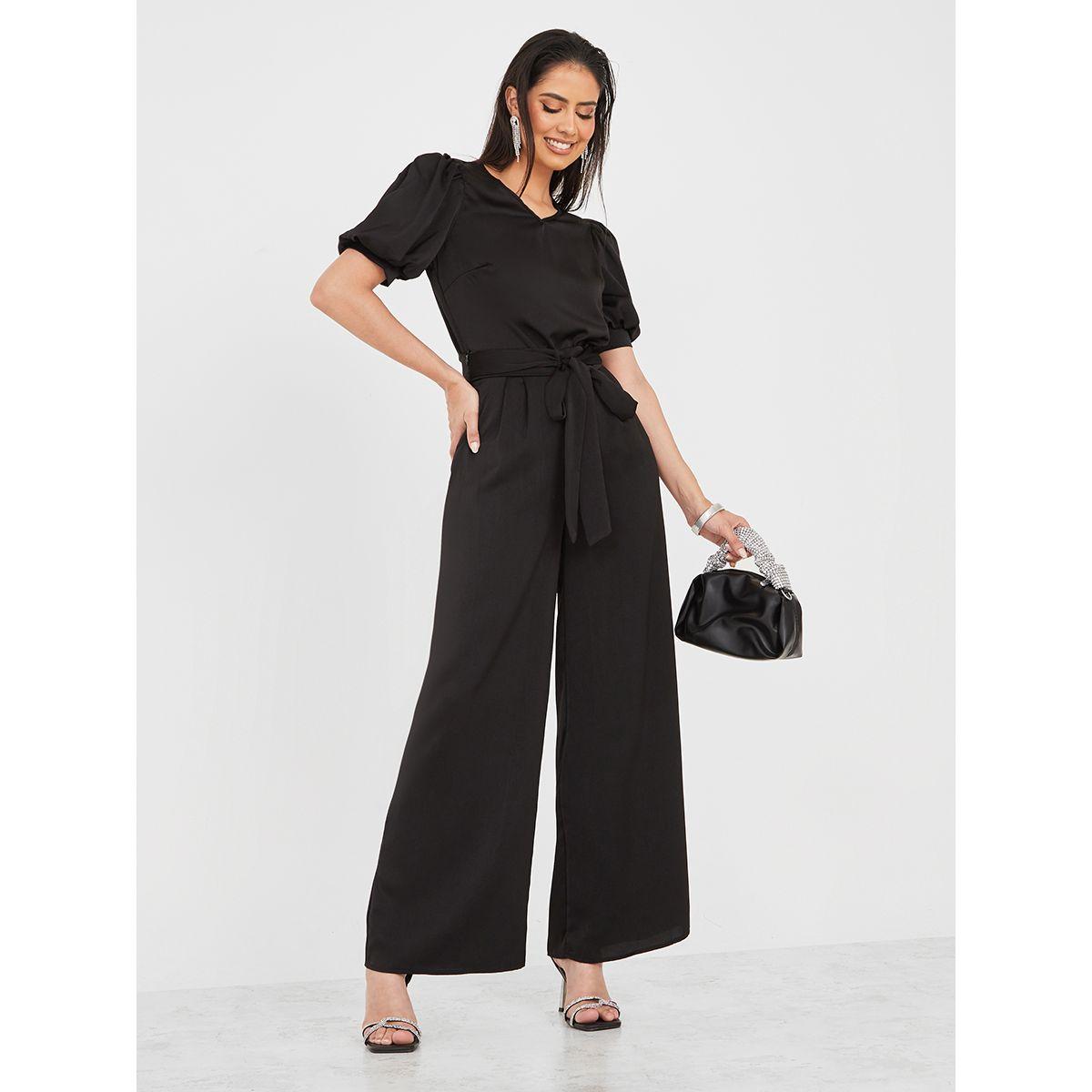 Styli Satin Puff Sleeve Blouse & Trouser Co-Ord Set-women-clothing-coordsets-image-1