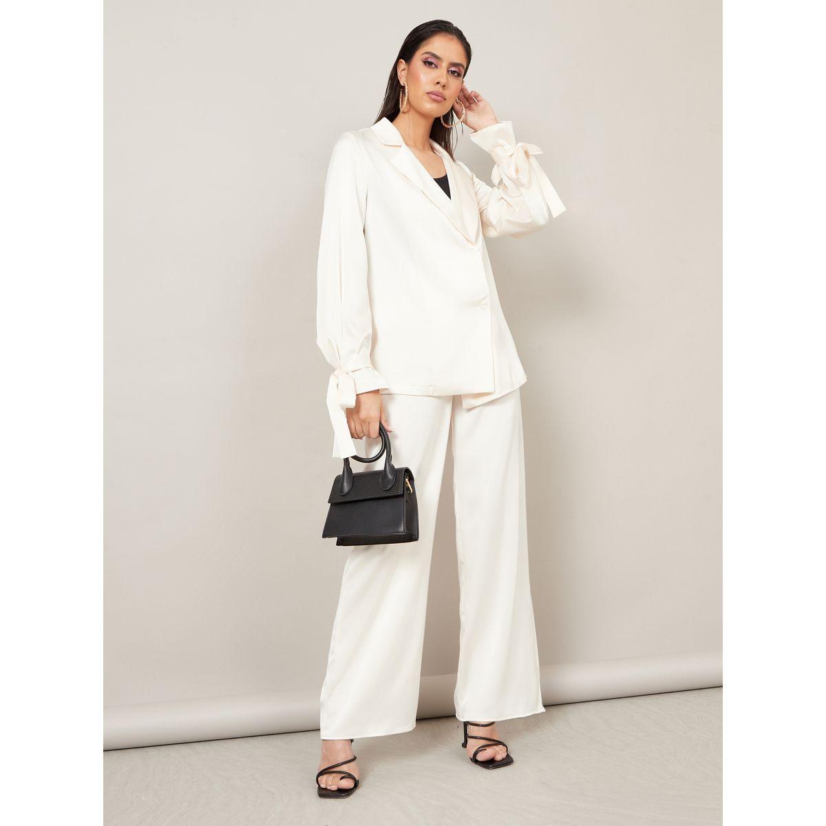 Styli Tie Cuff Sleeves Notch Lapel Top and Wide Leg Trouser Set-women-clothing-coordsets-image-1